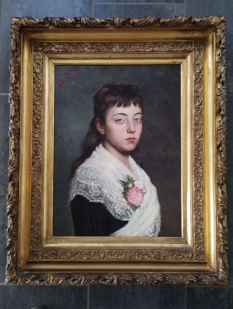 Peinture de 1886 dans un cadre parfait, Portrait ou Personnes, Encadré, Peinture à l'huile, Enlèvement