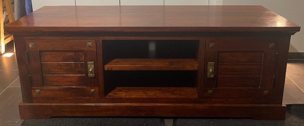 Meuble TV en boix de merisier de style colonial, Maison & Meubles, 3 ou 4 tiroirs, 25 à 50 cm, Moins de 100 cm, Métal