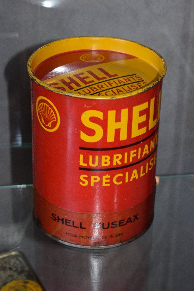 zeldzame oud shell vetpot 1kg 1930 olie blik, Ophalen of Verzenden, Gebruikt, Reclamebord
