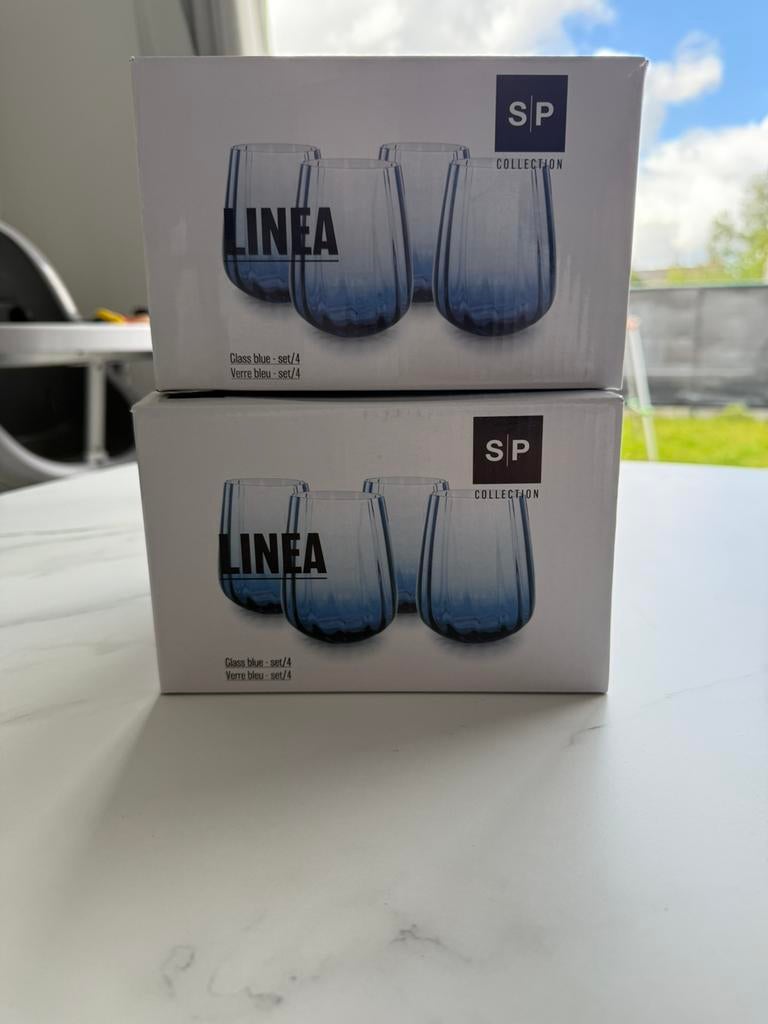 S|P Collection Linea 8 stuks blauwe glazen, Ophalen, Nieuw, Glas