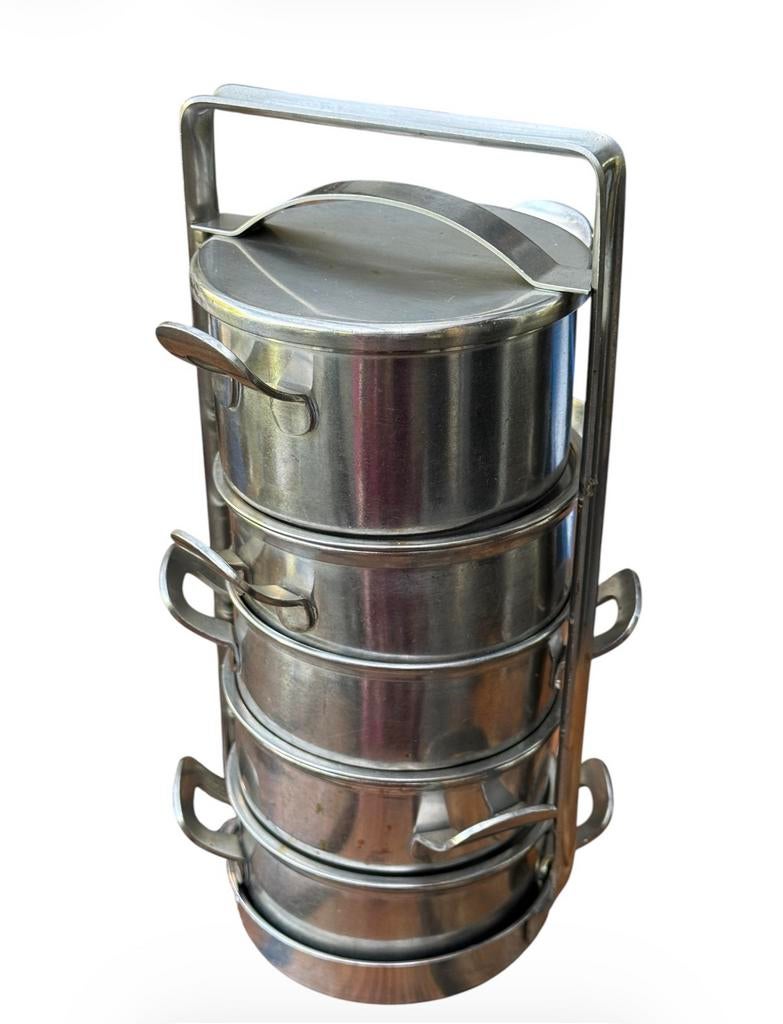 Vintage RVS Stapelbare Lunchset / Tiffin 5-delig, Enlèvement ou Envoi, Comme neuf