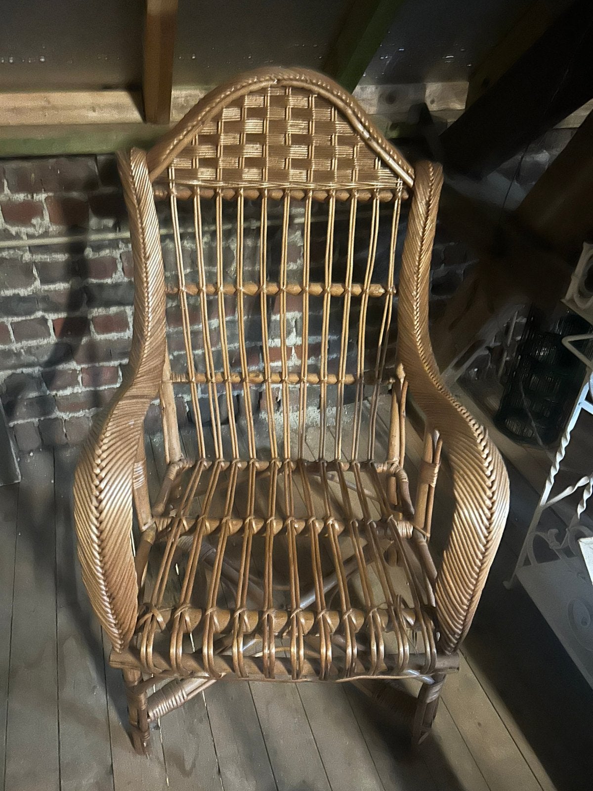 Grand fauteuil vintage en rotin tressé -Rétro, Maison & Meubles, Enlèvement, Utilisé