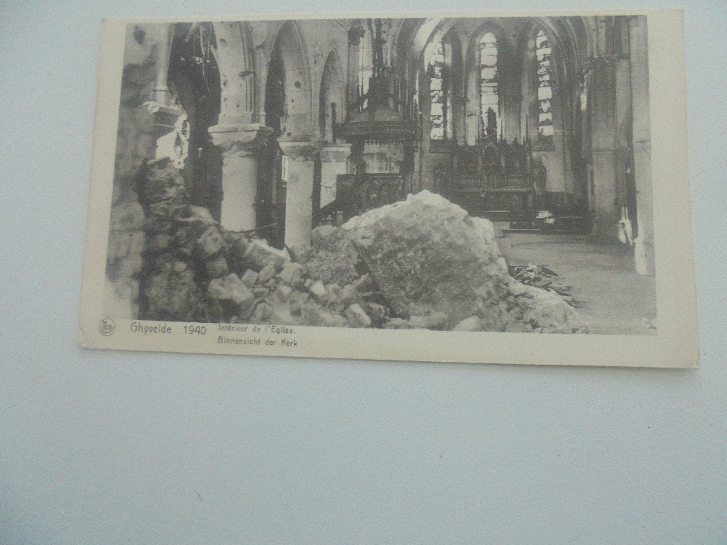 ghyvelde- ruines 1940-45 -binnenzicht van de kerk, Collections, Enlèvement ou Envoi, 1940 à 1960, Non affranchie, Flandre Occidentale