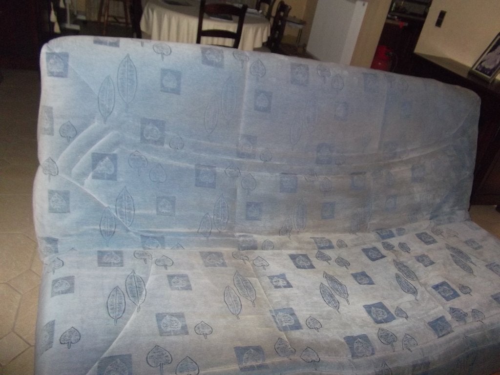 Slaapbank: sofa 1m90 + bed 1m90 op 1m120, Ophalen, Blauw, Tweepersoons, Zo goed als nieuw