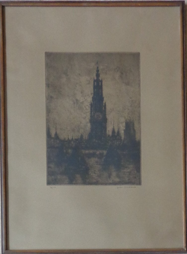 JOHN MICHAUX / REDE VAN ANTWERPEN / ZW-W ETS / 61x45cm KADER, Antiek en Kunst, Kunst | Litho's en Zeefdrukken, Gelimiteerde oplage