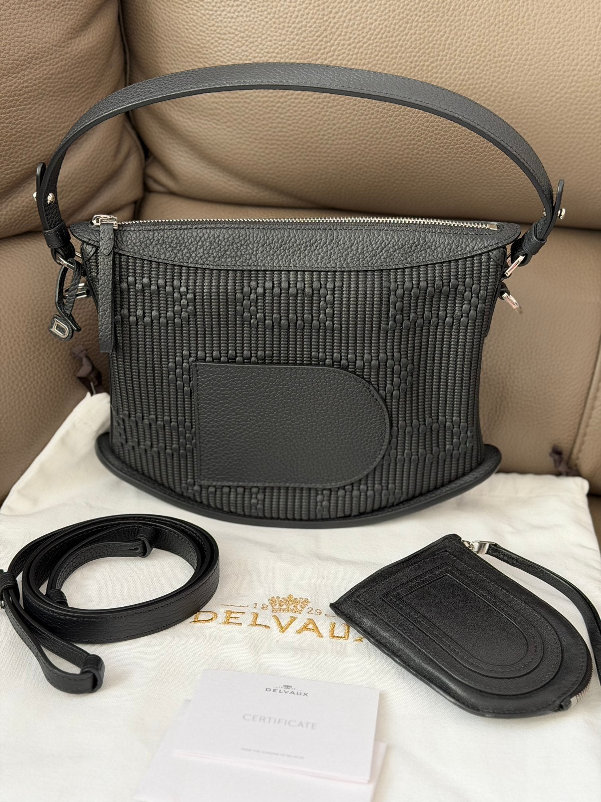 Delvaux Pin Swing Toile en Cuir noir + portefeuille, Ophalen of Verzenden, Zo goed als nieuw, Zwart