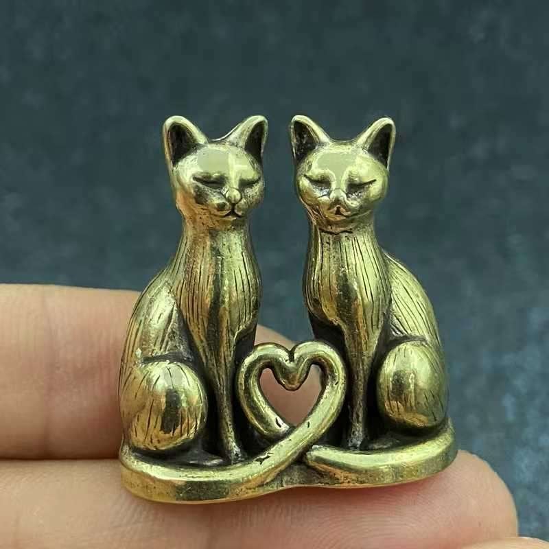Figurine Chat en laiton Couple Cœur., Enlèvement ou Envoi, Neuf, Animal