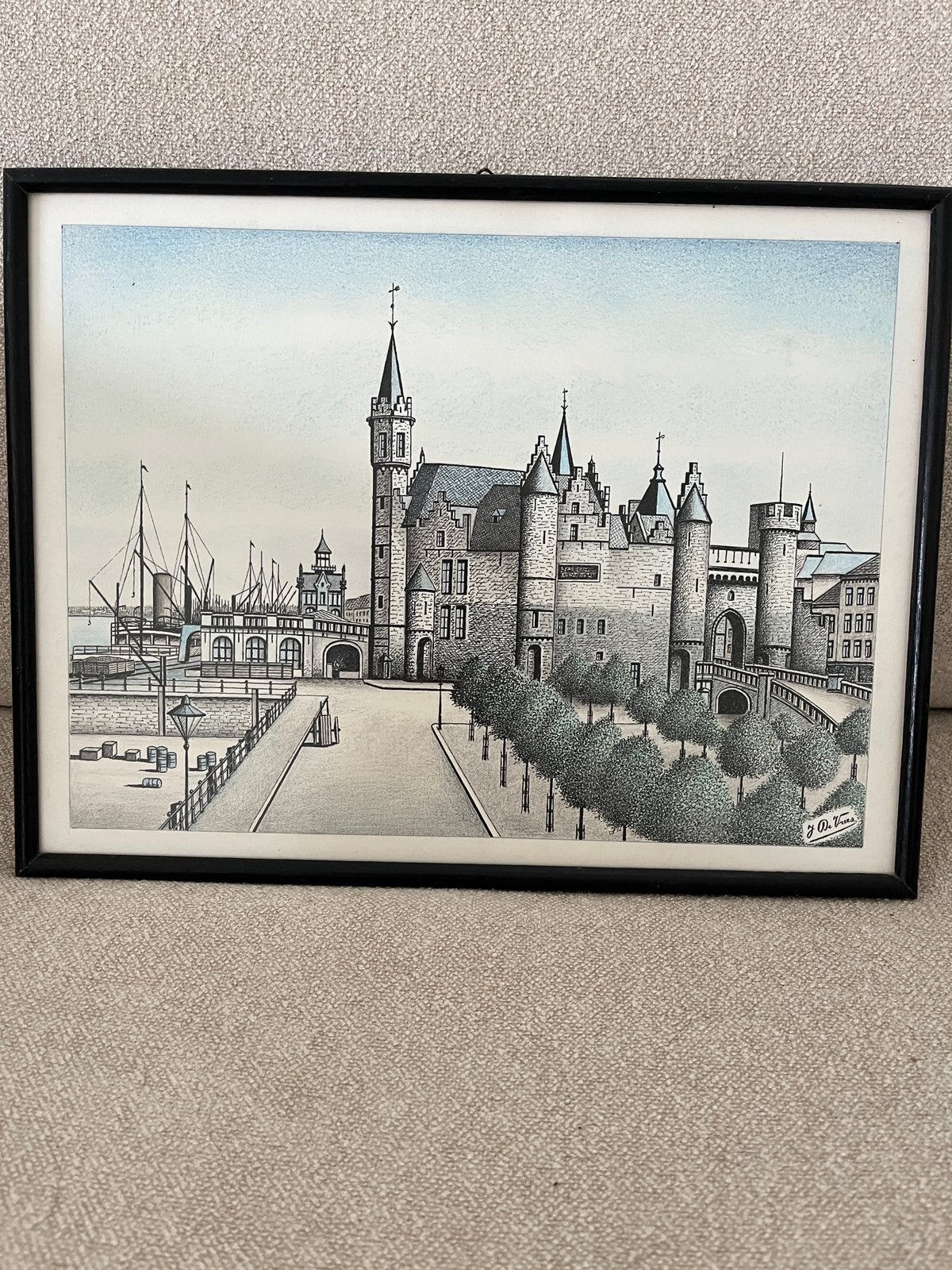 Tekening van Het Steen, Antiek en Kunst, Ophalen, Tekening