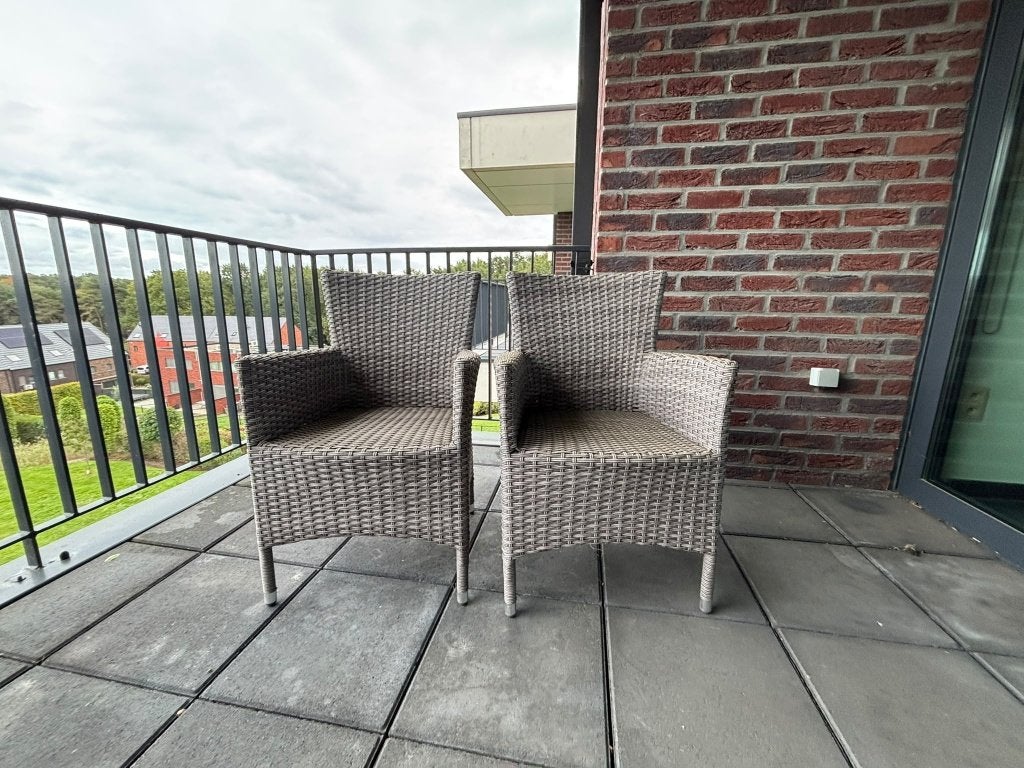 Set van 2 stijlvolle wicker tuinstoelen – taupe/grijs, Jardin & Terrasse, Enlèvement, Utilisé, Osier
