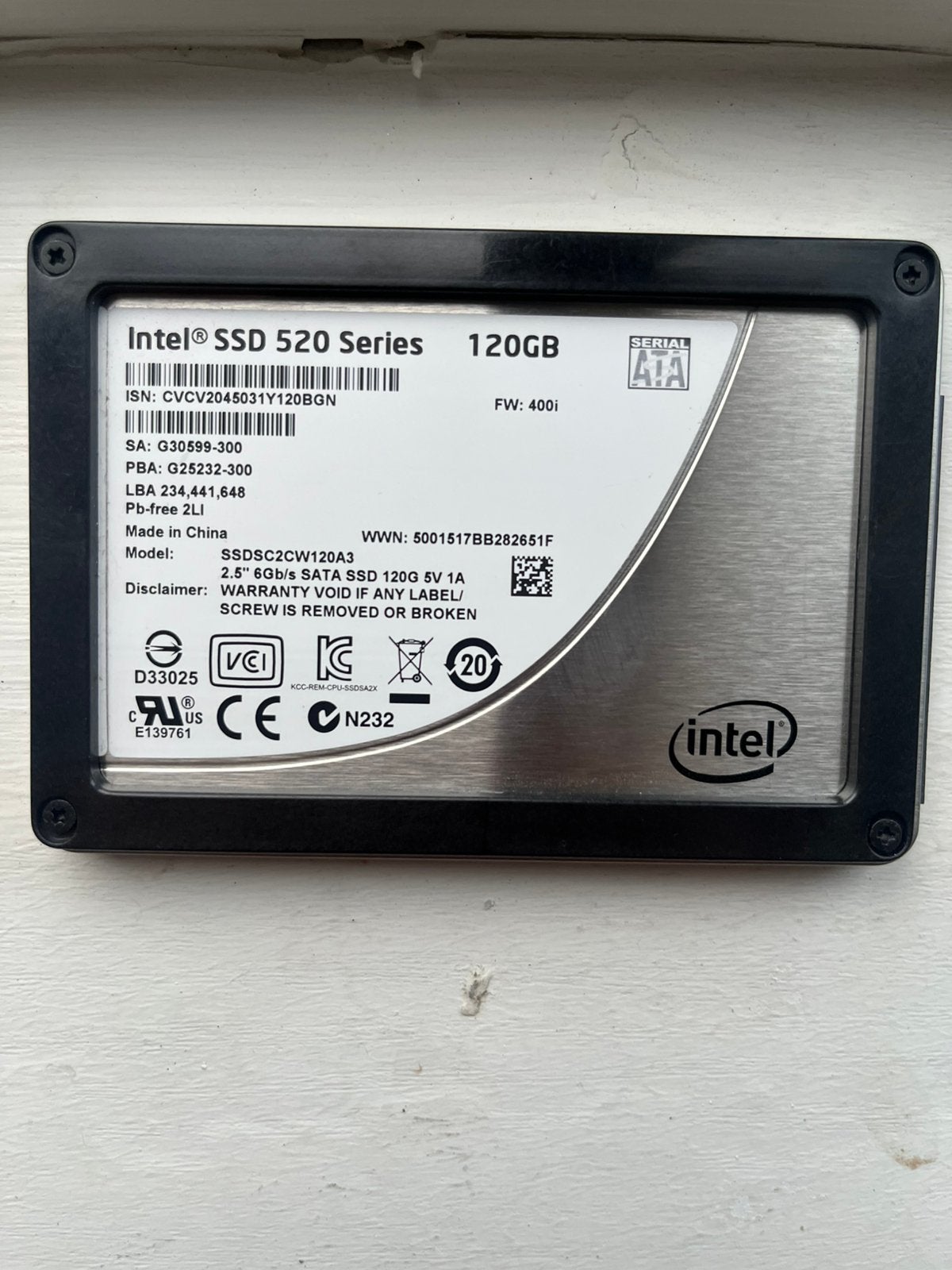 Intel SSD 520 Series 120GB, Computers en Software, Harde schijven, Ophalen, Zo goed als nieuw, SATA, SSD