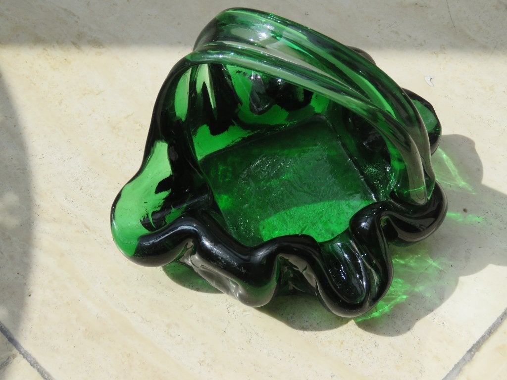 Corbeille à bonbons rétro en verre vert de Murano, Enlèvement ou Envoi