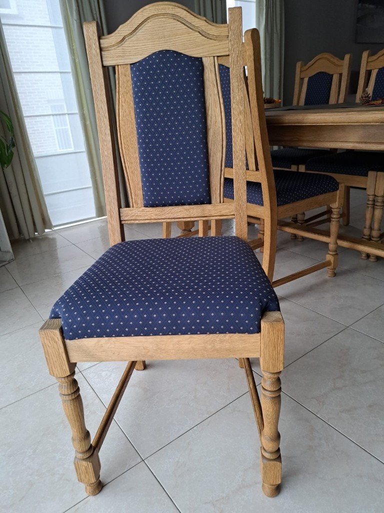 6 stoelen in eik, Ophalen, Blauw, Stof