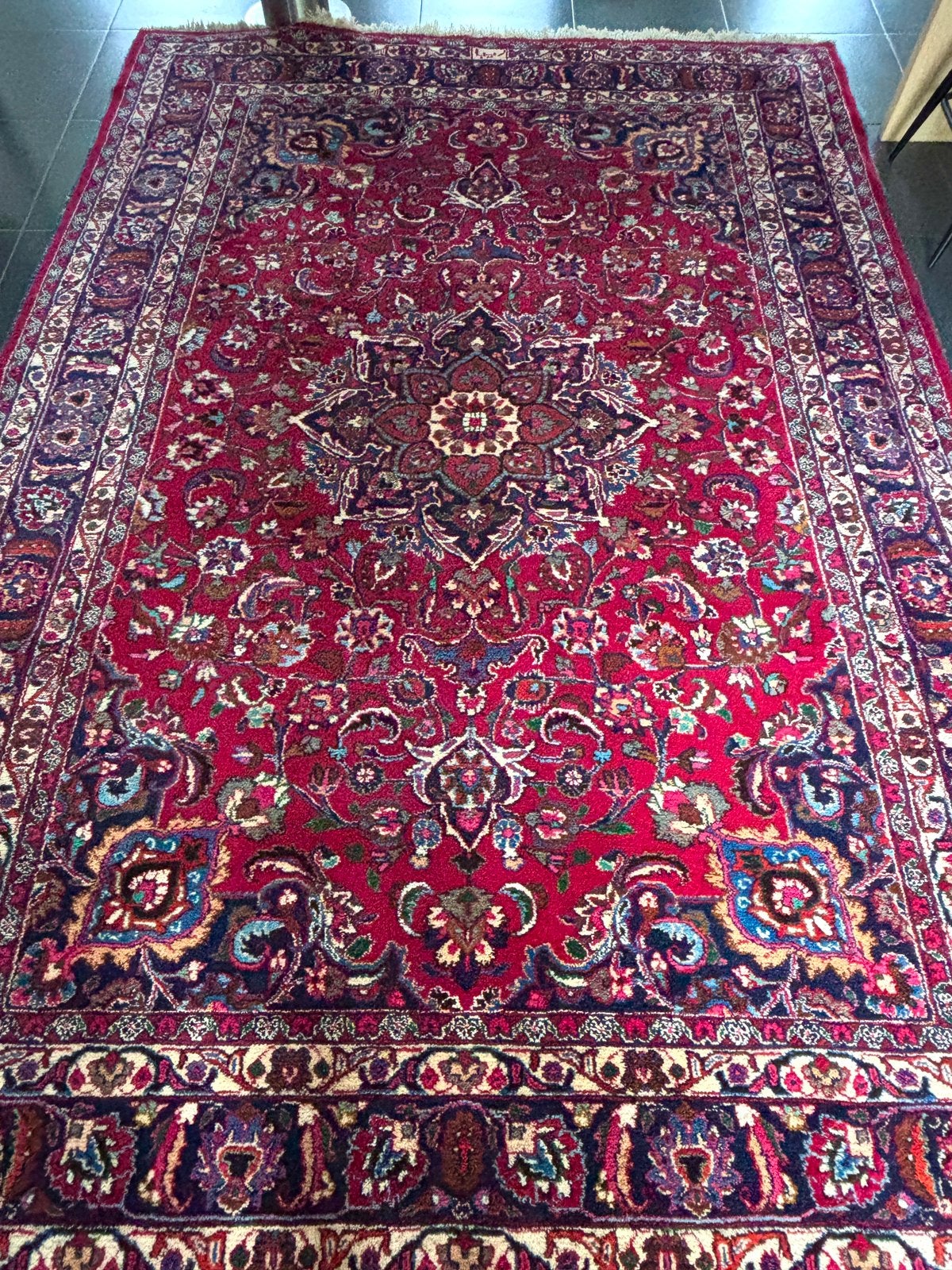 handgeknoopt Perzisch Mashhad (Mashad) tapijt., Ophalen, Zo goed als nieuw, Crème