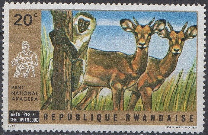 Rwanda - Antilopen en meerkat - 1972, Ophalen of Verzenden, Postfris