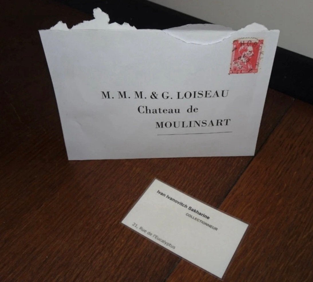 Tintin - Lettre des frères Loiseau + carte visite SAKHARINE, Collections, Envoi, Tintin, Comme neuf, Autres types
