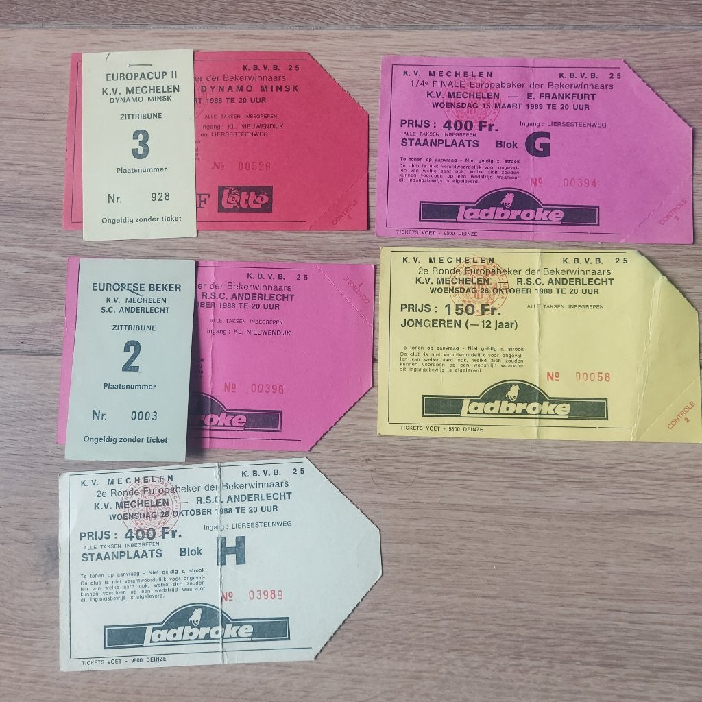 Europese voetbaltickets kv mechelen, Verzamelen, Sportartikelen en Voetbal, Ophalen of Verzenden, Zo goed als nieuw