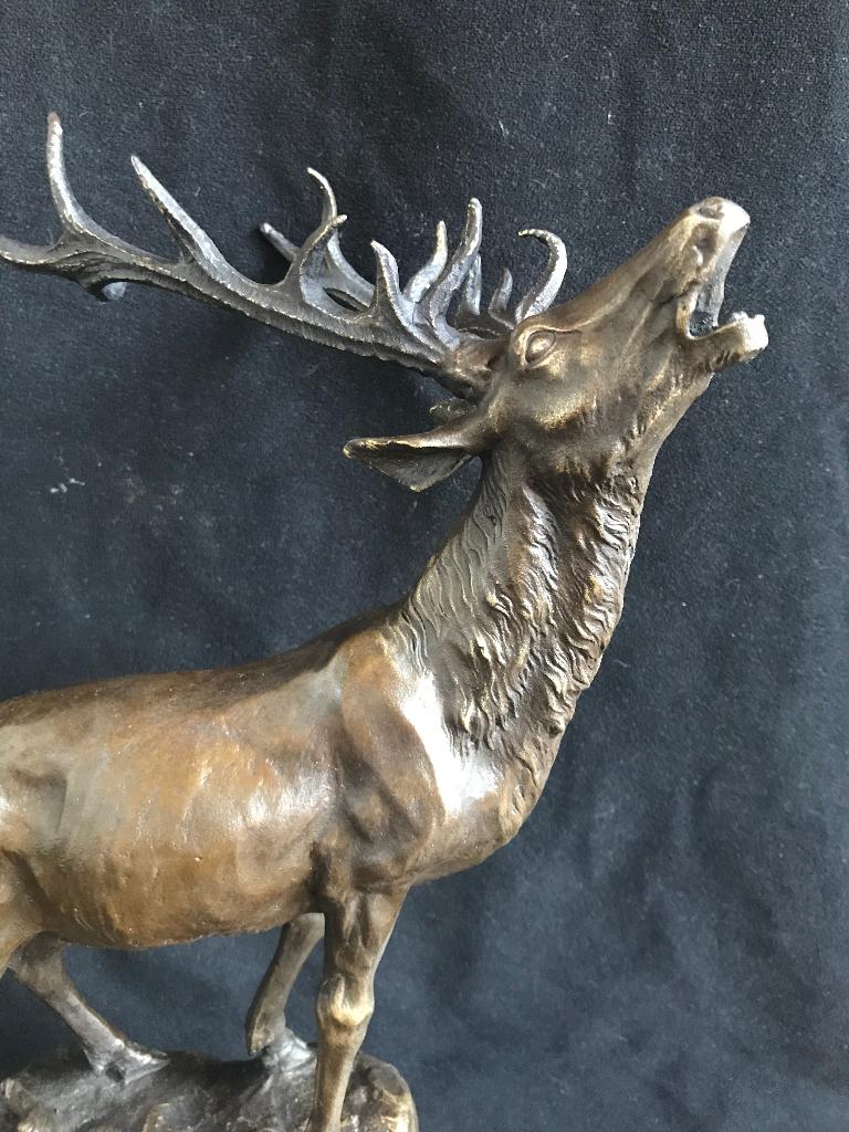 Bronzen brullend hert. P.J.Mene groot 39 cm zuiver brons, Antiek en Kunst, Ophalen of Verzenden, Brons, Beeld