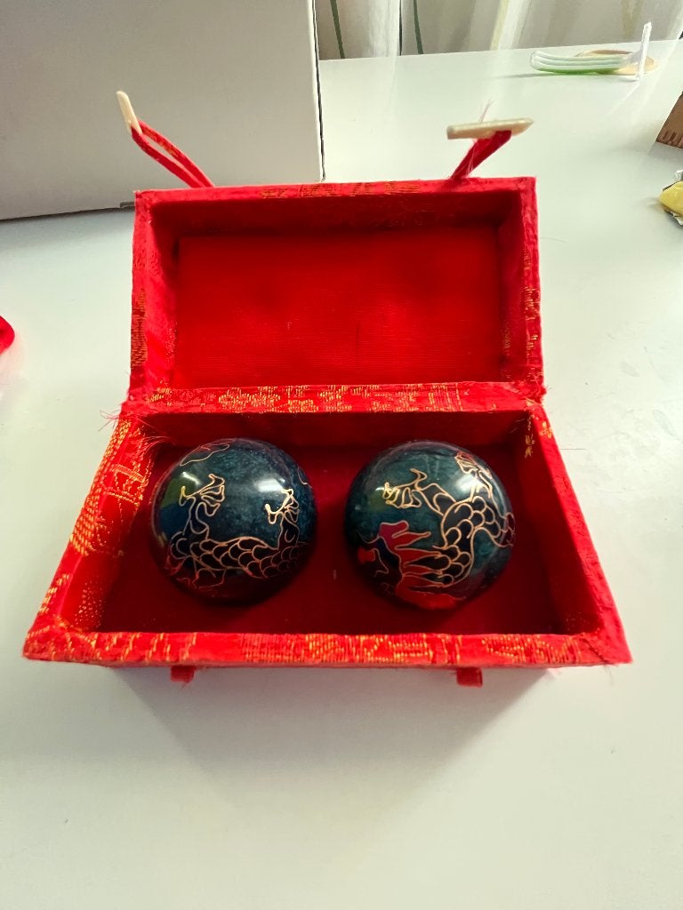 Chinese Baoding meditatieballen cloisonné blauw met doos, Ophalen of Verzenden, Gebruikt