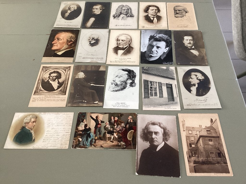 Lot de 19 cartes postales anciennes COMPOSITEURS et musique, Collections, Enlèvement ou Envoi, 1920 à 1940, Affranchie, Musique
