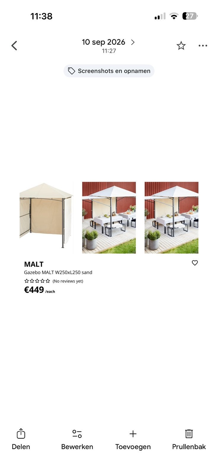 Perieel met zijstukken zoals op foto’s.Nieuw, Jardin & Terrasse, Tonnelles, Neuf, Tente de réception, Moins de 4 mètres, 2 mètres ou plus