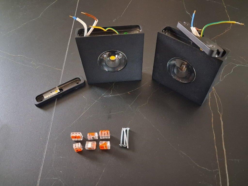2 wandlampen Up&Down zwart binnen, Ophalen, Gebruikt, Glas