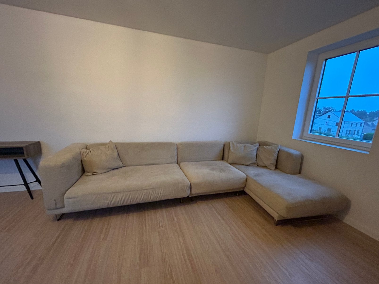 Zetel l-vorm beige stof, Huis en Inrichting, Ophalen, Gebruikt, Stof