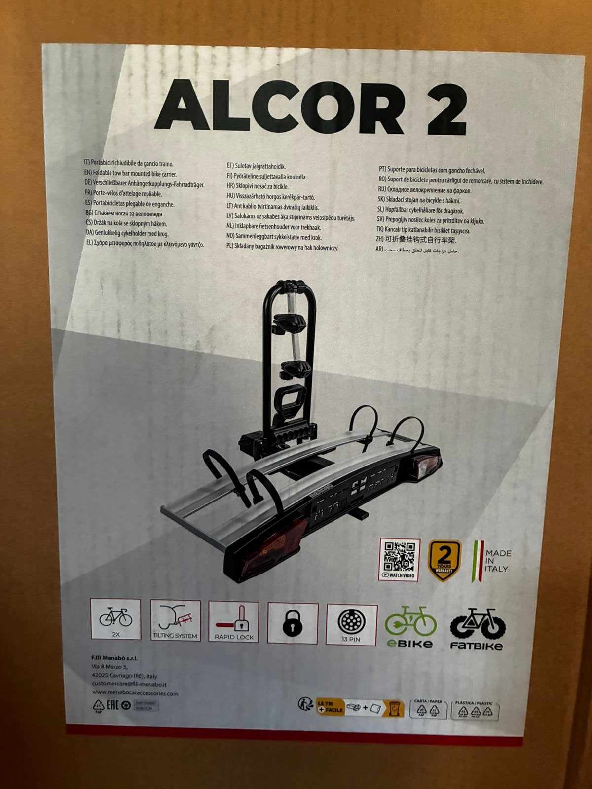 Porte-vélos Menabo - Alcor 2, Enlèvement, 2 vélos, Neuf, Support d'attelage