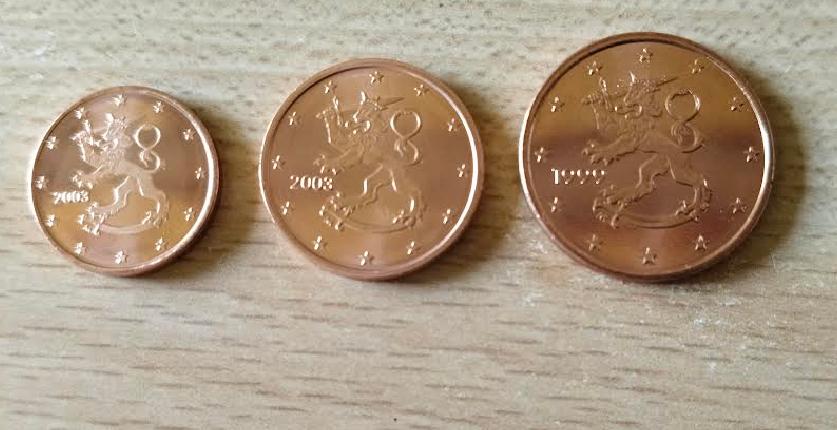 1 & 2 & 5 cent Finland in UNC (uit de rol)., Enlèvement ou Envoi, Finlande, Autres valeurs, Série