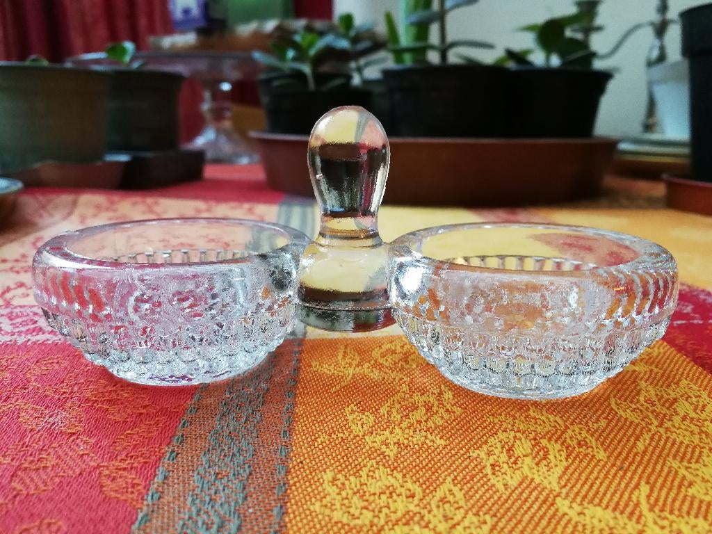 Vintage peper zout vaatje glazen peper zoutstel ronde potjes, Antiek en Kunst, Ophalen of Verzenden
