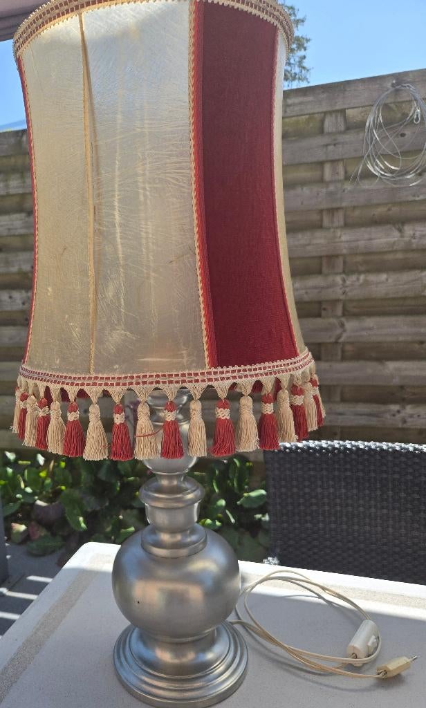 Tinnen Tafellampamp Met Lampenkap + spaarlamp !, Antiquités & Art, Antiquités | Étain, Enlèvement