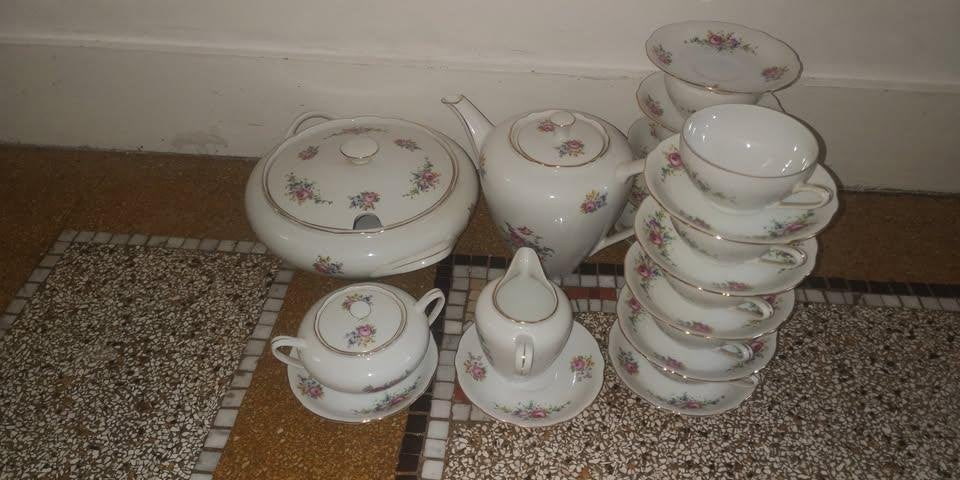 Service à café 9 personnes  et soupière vintage, Enlèvement, Utilisé, Vintage, Service complet