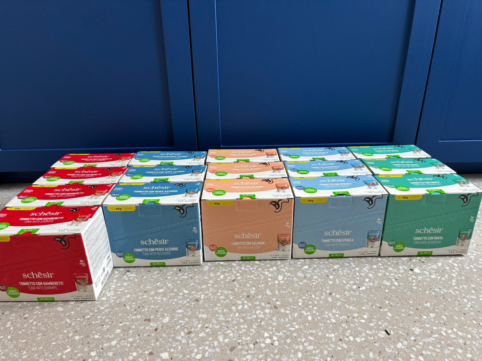 NIEUW 192 zakjes van 85 gram Schesir natvoer katten in jelly, Ophalen of Verzenden, Kat