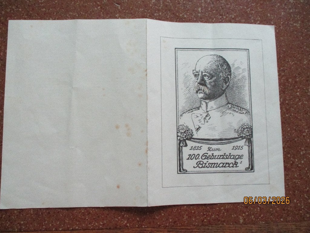 Duitse brochure. 1915. Viering 100 geboorte Bismarck, Verzenden