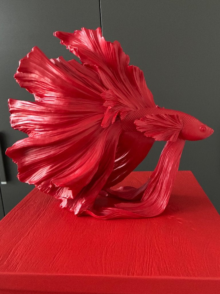 Decoratief beeld: Vechtvis, Rood , 32cm hoog, Ophalen, Zo goed als nieuw, Rood, Kunststof