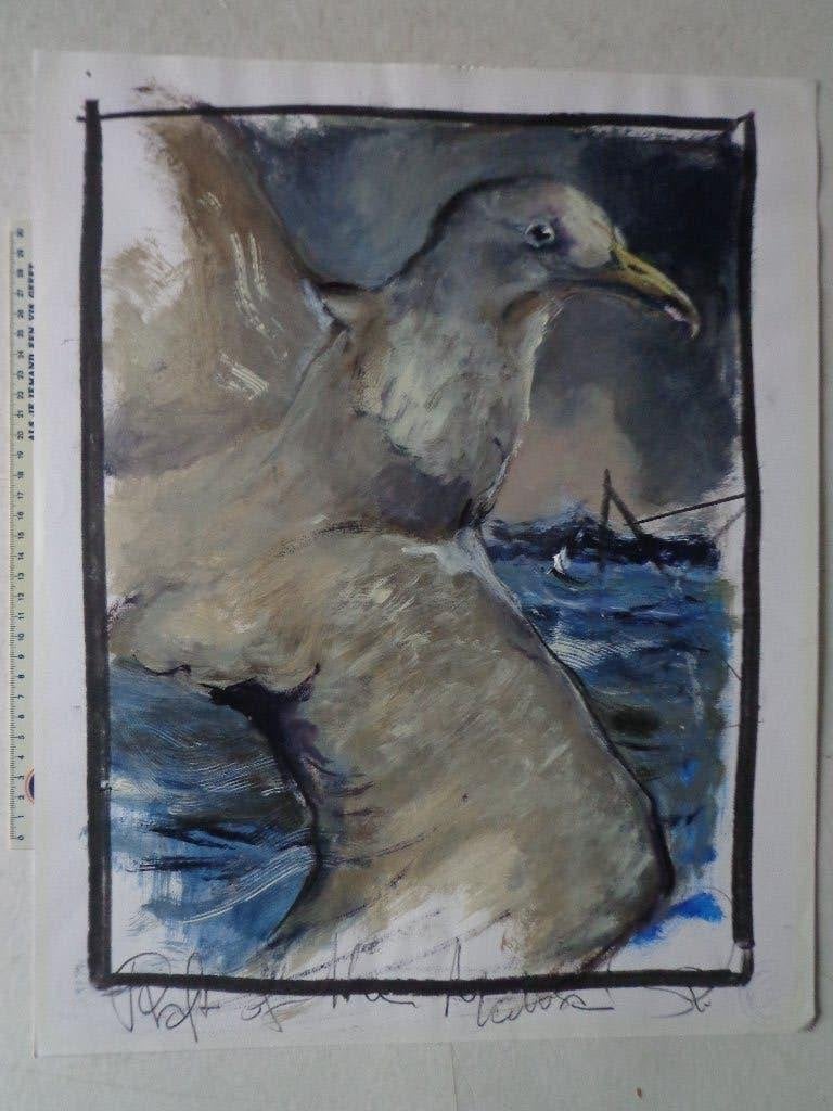 modern schilderij met meeuw van een onbekende kunstenaar, Antiquités & Art, Art | Peinture | Moderne, Animaux, Peinture à l'huile