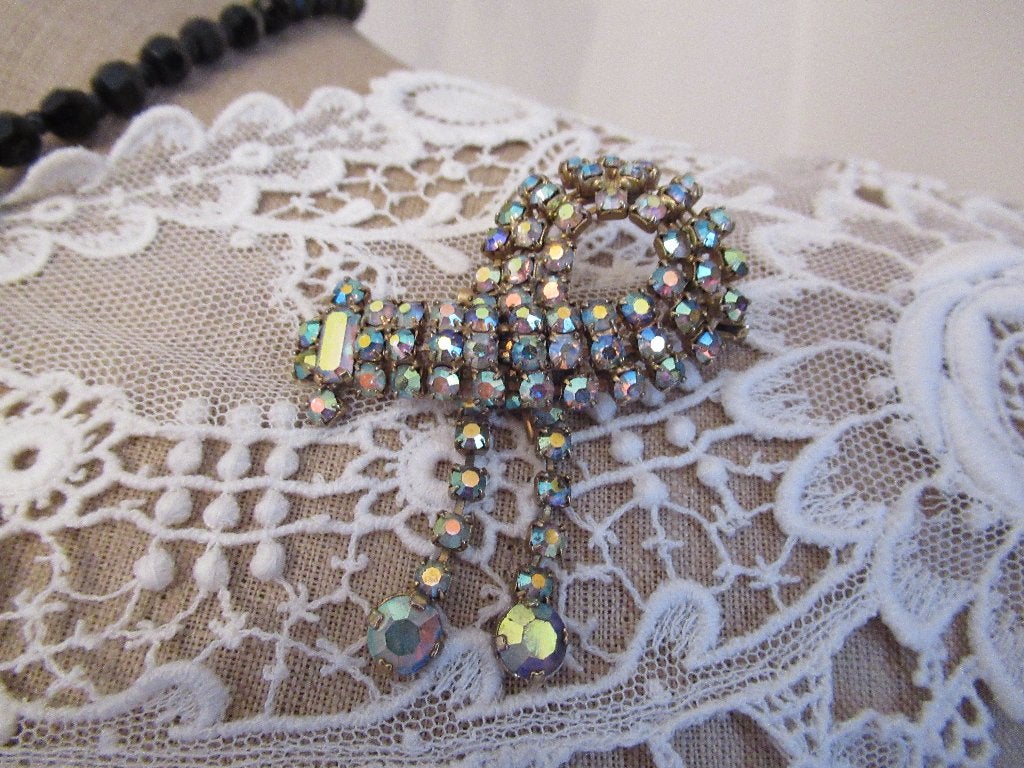 broche-aurora borealis-1890-1940-verguld armatuur-ANTIEK, Bijoux, Sacs & Beauté, Bijoux anciens, Enlèvement ou Envoi, Autres matériaux