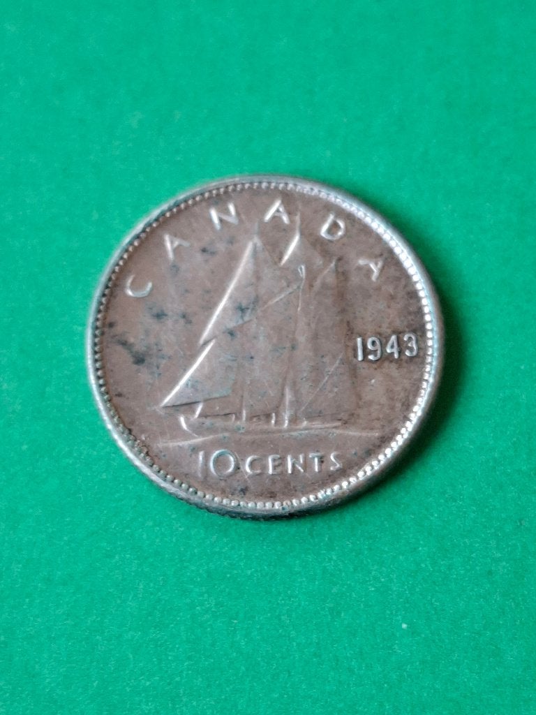 1943 Canada 10 cents in zilver George VI, Verzenden, Noord-Amerika, Losse munt, Zilver