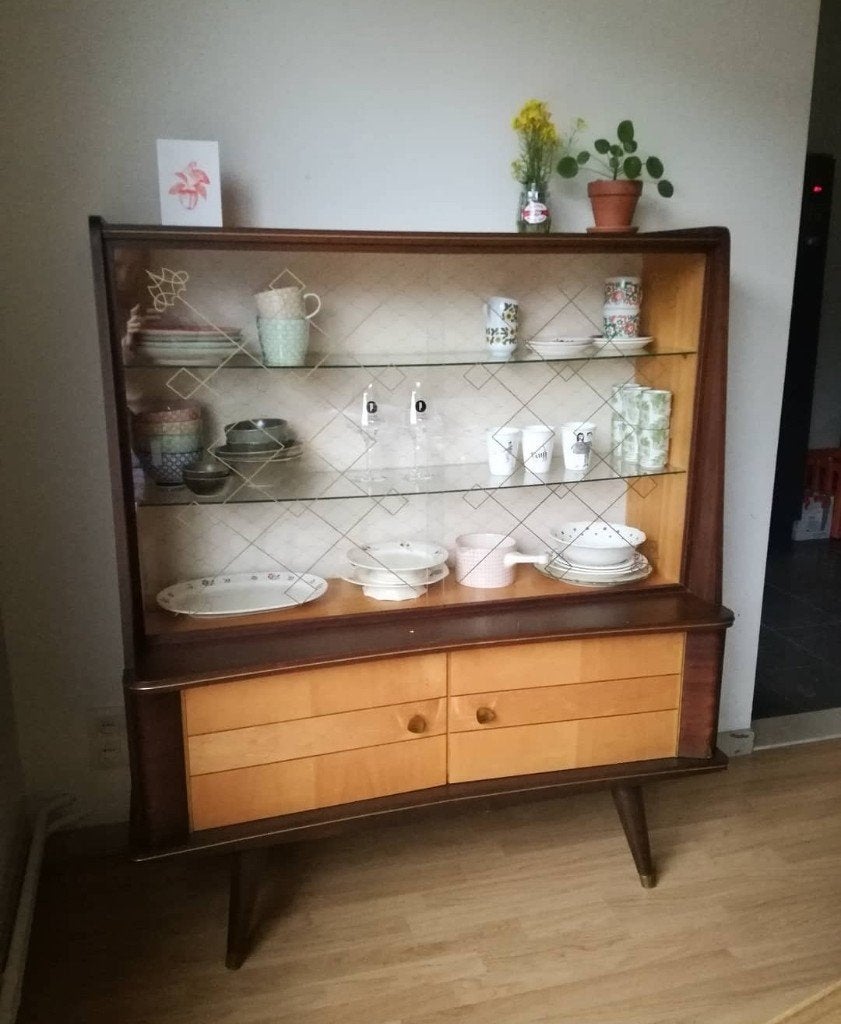 Vintage vitrinekast, Huis en Inrichting, Kasten | Vitrinekasten, Ophalen, 100 tot 150 cm, 100 tot 150 cm, Vintage