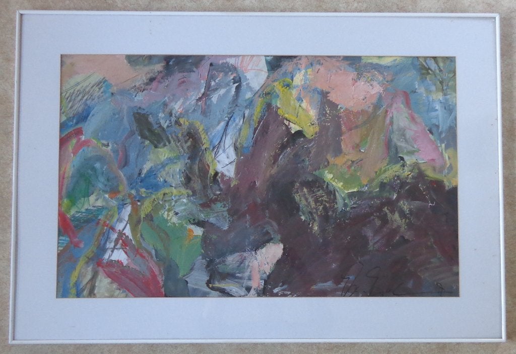 ONLEESBAAR / ABSTRACTIE / OLIEVERF KARTON / 77x1113cm KADER, Ophalen