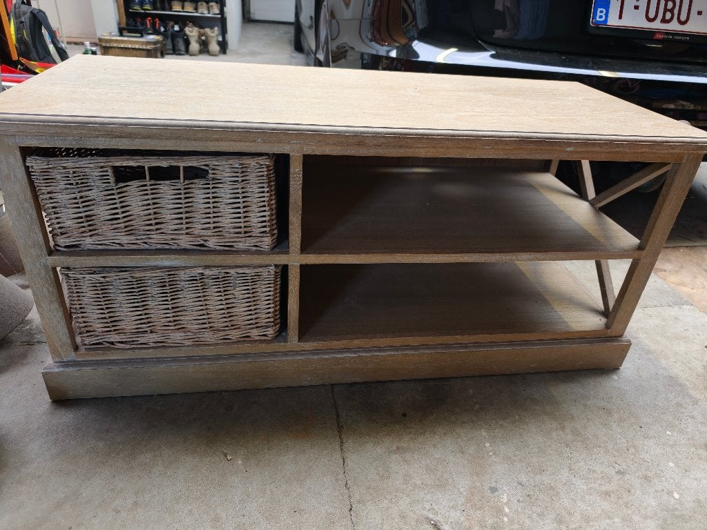 TV meubel uit massief hout, Teck, Moins de 100 cm, Enlèvement, Utilisé