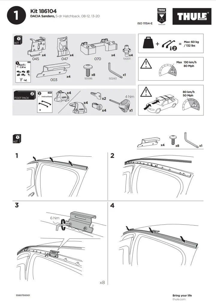 Kit Thule 6104, Autos : Pièces & Accessoires, Autres pièces automobiles, Enlèvement, Utilisé, Dacia