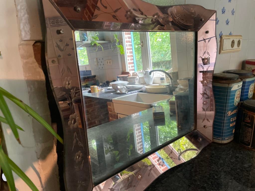 Vintage decoratieve spiegel jaren 50-70, Huis en Inrichting, Woonaccessoires | Spiegels, Ophalen, Gebruikt