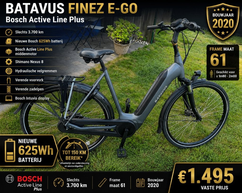 Batavus Finez E-Go met nieuwe 625Wh Batt 3700km BOSCH, Ophalen, Batavus, Zo goed als nieuw, 59 cm of meer