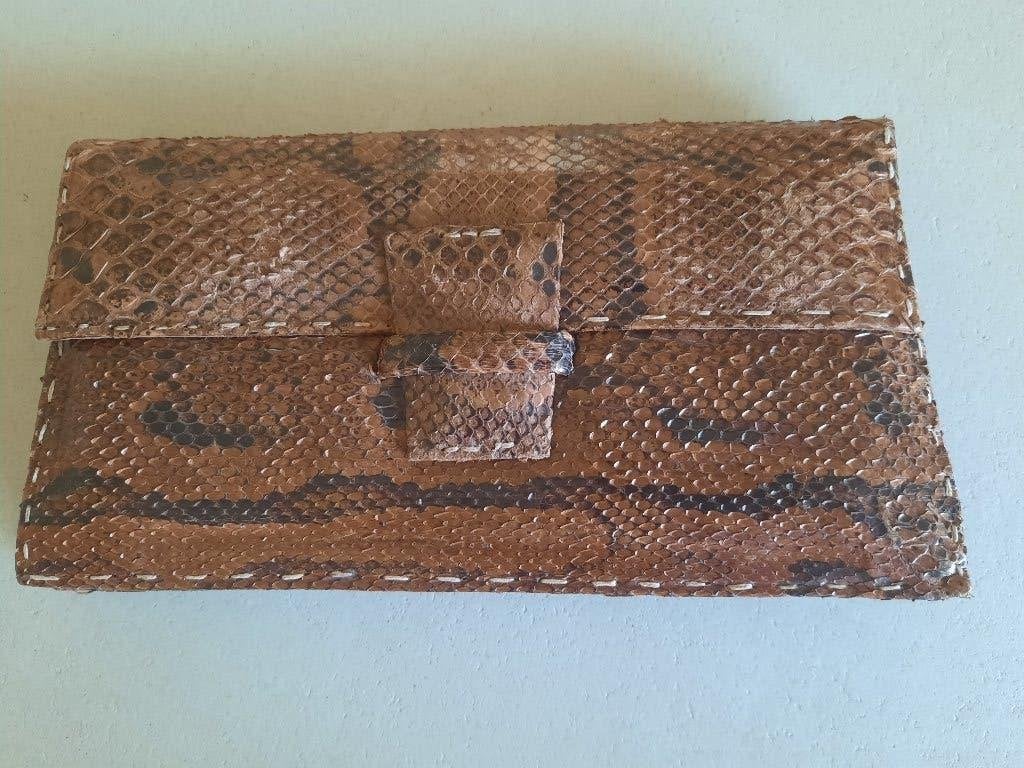 Tasje in echt slangenleder., Ophalen of Verzenden, Zo goed als nieuw, Bruin, Leder