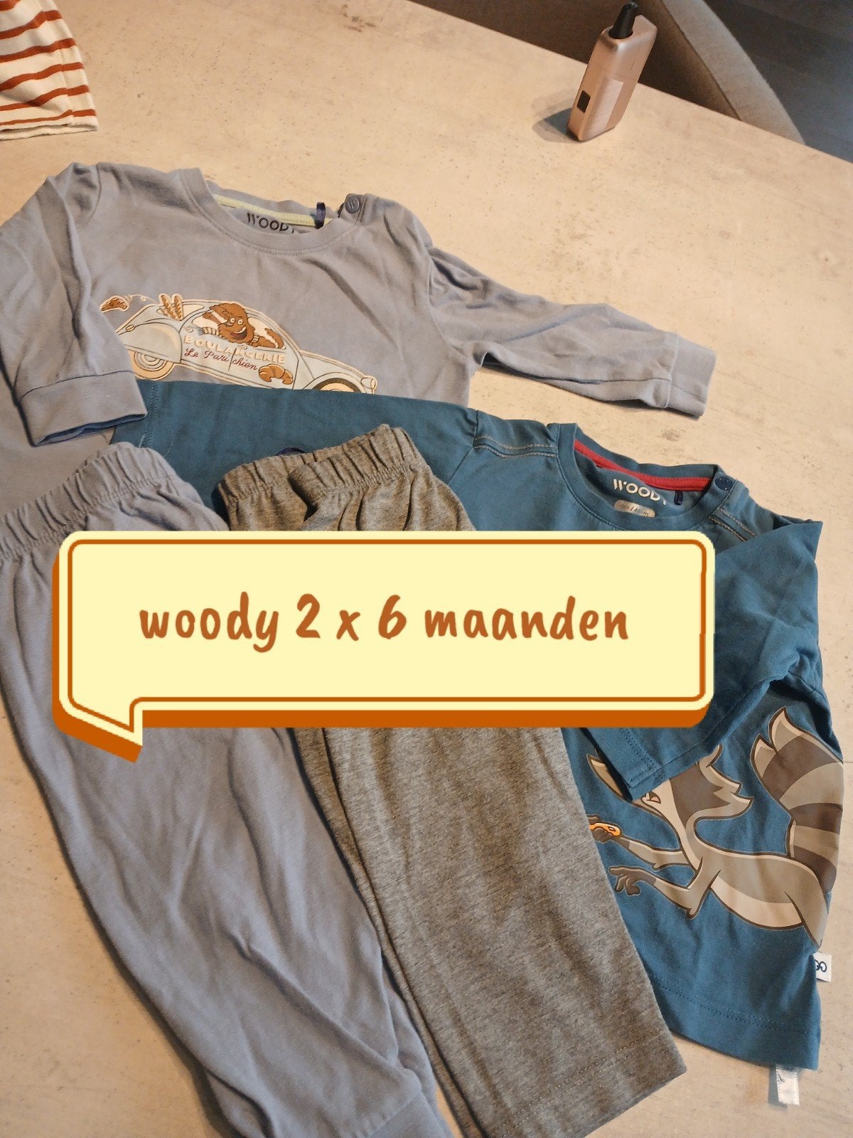 woody 2 x 6 maanden, Kinderen en Baby's, Nacht- of Onderkleding, Jongetje of Meisje, Ophalen of Verzenden, Zo goed als nieuw