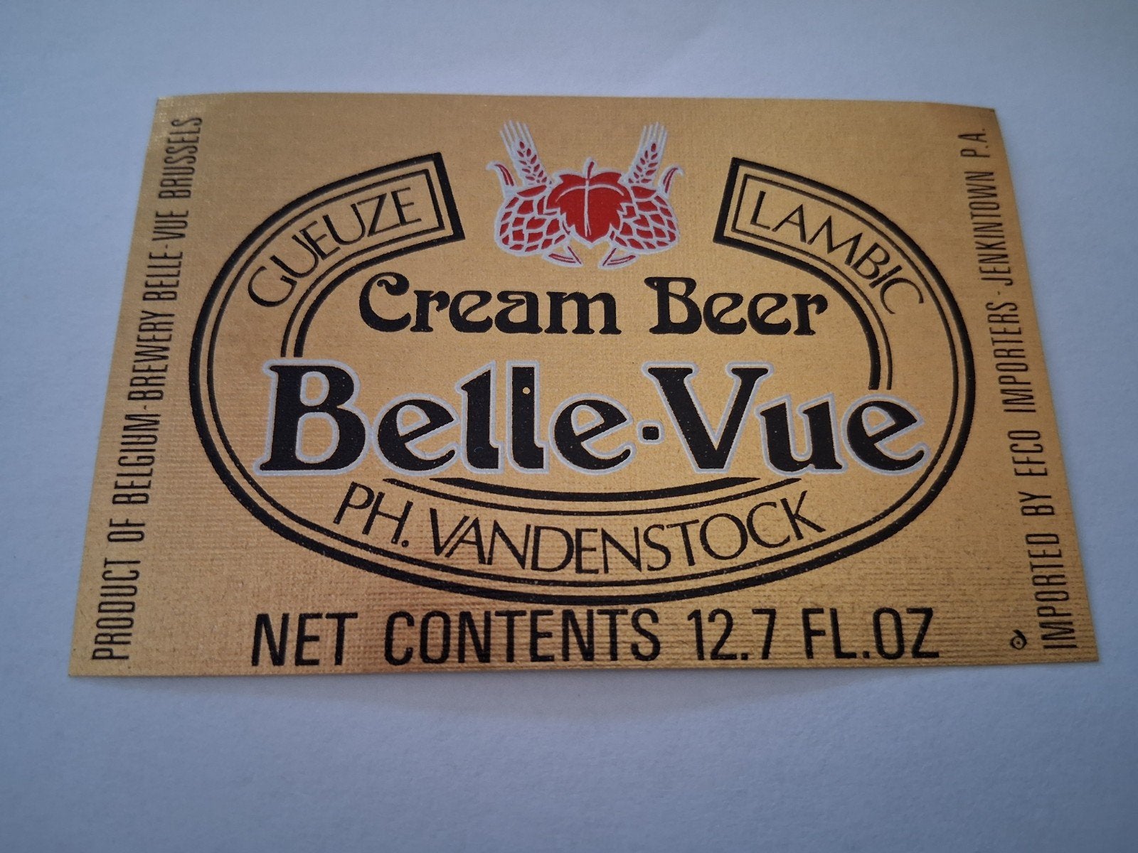 bieretiket Belgie Belle-Vue Gueuze Cream Beer, Envoi, Comme neuf, Autres types, Autres marques