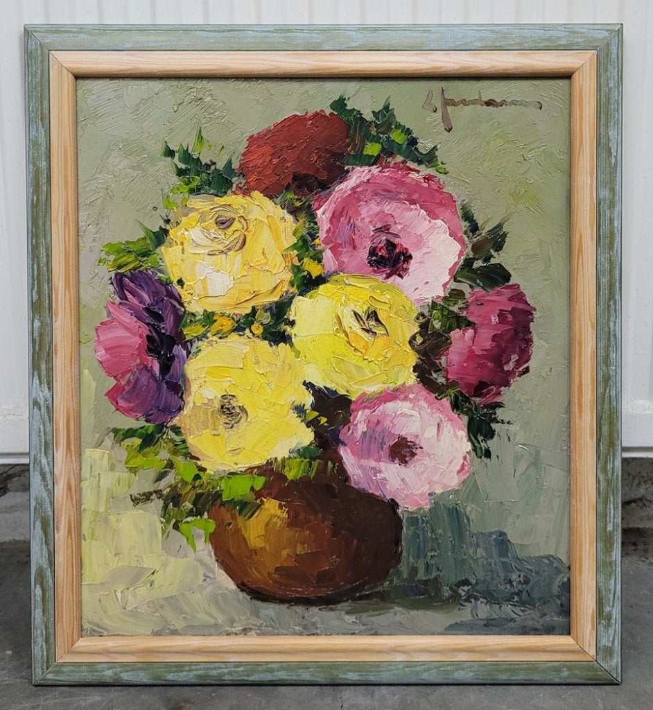 Leo JORDAENS, bont boeket, Bloemen, Paneel, Ophalen of Verzenden, Olieverf