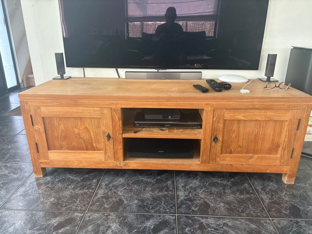 Teak TV kast, Ophalen, 150 tot 200 cm, Teakhout, Zo goed als nieuw