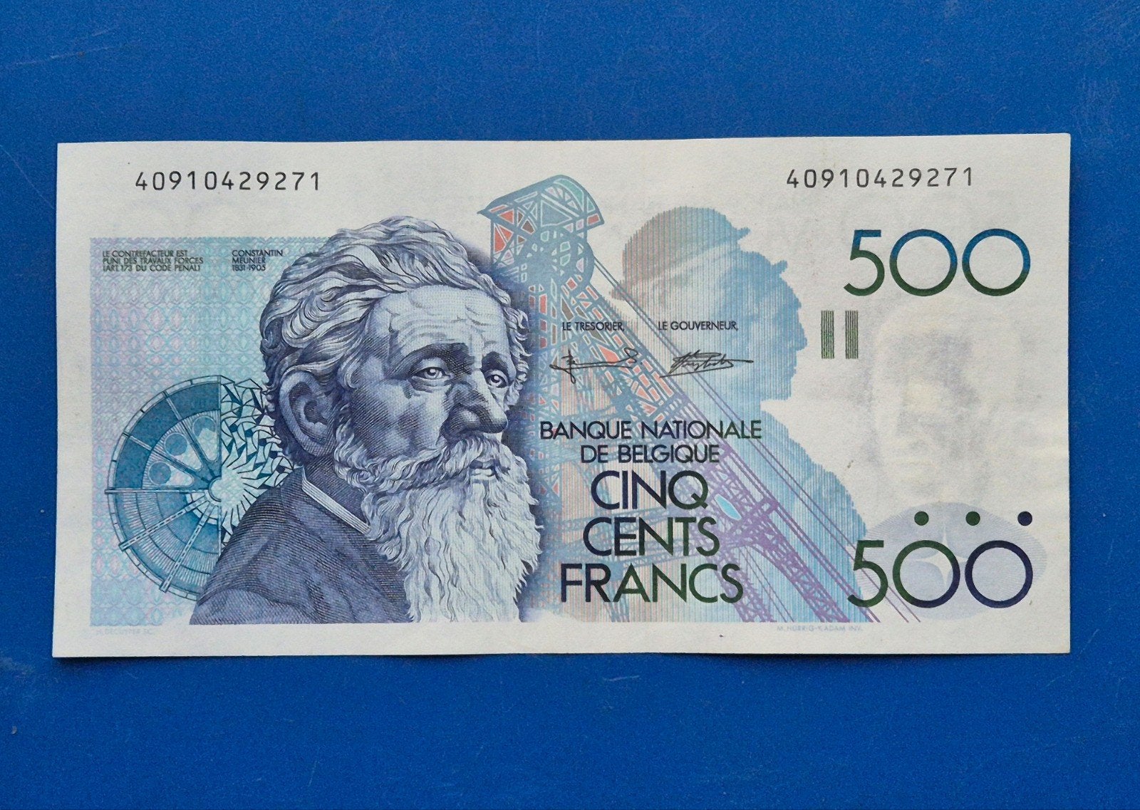België. 500 Francs  Meunier, Postzegels en Munten, Bankbiljetten | België, Ophalen of Verzenden, Los biljet