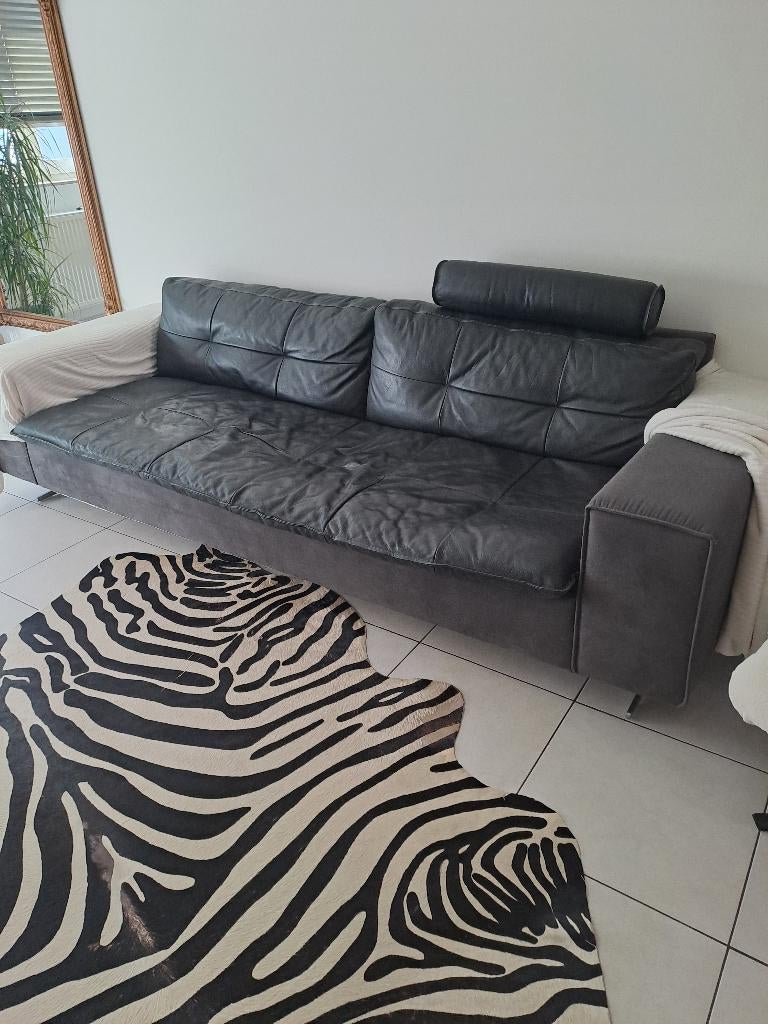 Divan cuir noir, Maison & Meubles, Trois personnes, 100 à 125 cm, 200 à 250 cm, Banc droit